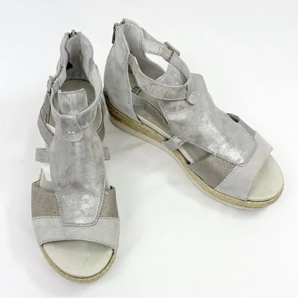 Earth MODENA JASMINE Grey Silver Sparkle Espadrille Wedge Gladiator Sandals